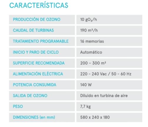 Características especificas del generador ozono de pared de la empresa star holding. Una maquina perfecta para desinfectar tu local o hogar.