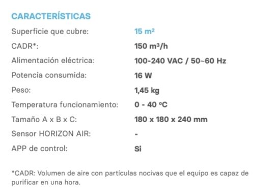 Características de Star Horizon, el nuevo purificador de aire de Star Holding.